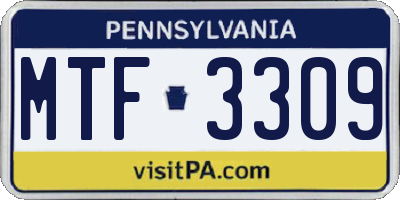 PA license plate MTF3309