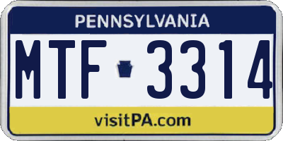 PA license plate MTF3314