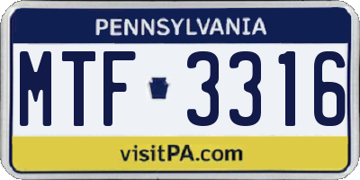 PA license plate MTF3316