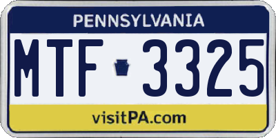 PA license plate MTF3325