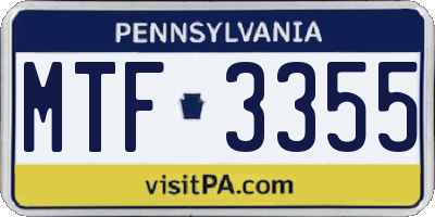 PA license plate MTF3355