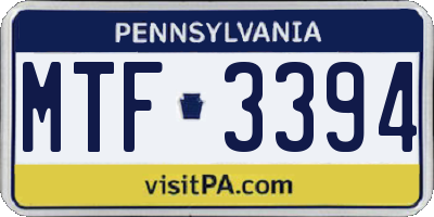PA license plate MTF3394