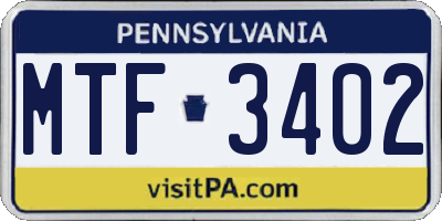 PA license plate MTF3402