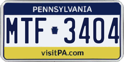 PA license plate MTF3404