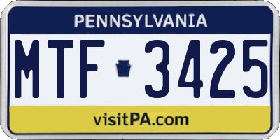 PA license plate MTF3425
