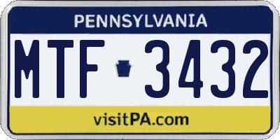 PA license plate MTF3432