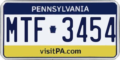 PA license plate MTF3454