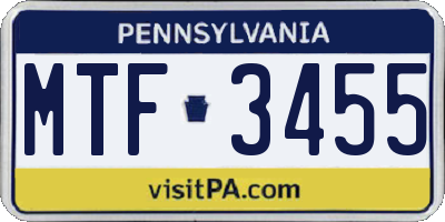 PA license plate MTF3455