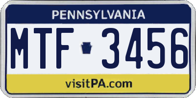 PA license plate MTF3456