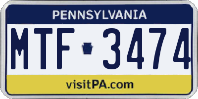 PA license plate MTF3474