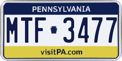 PA license plate MTF3477