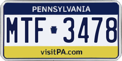 PA license plate MTF3478