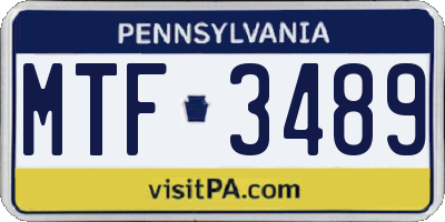PA license plate MTF3489