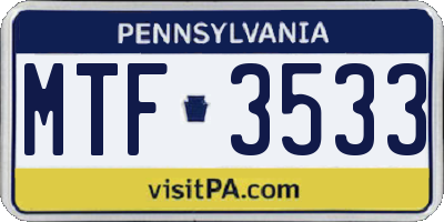PA license plate MTF3533