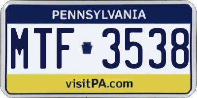 PA license plate MTF3538