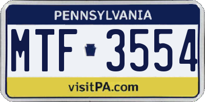 PA license plate MTF3554
