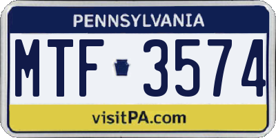 PA license plate MTF3574