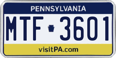 PA license plate MTF3601