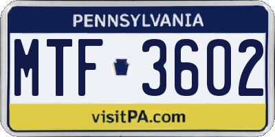 PA license plate MTF3602
