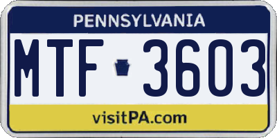 PA license plate MTF3603