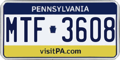PA license plate MTF3608