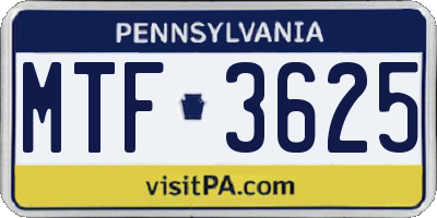 PA license plate MTF3625