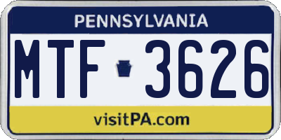 PA license plate MTF3626