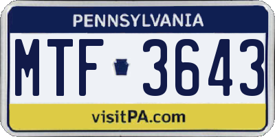 PA license plate MTF3643