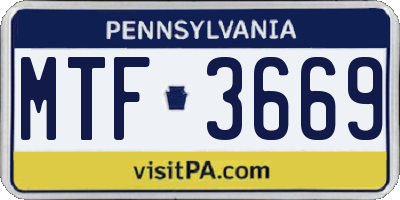 PA license plate MTF3669