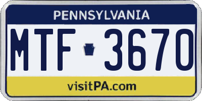 PA license plate MTF3670
