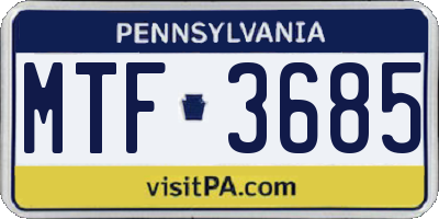 PA license plate MTF3685