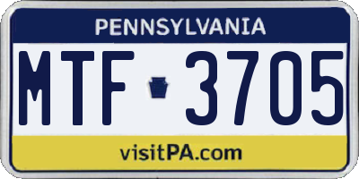 PA license plate MTF3705