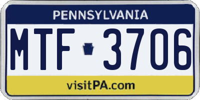 PA license plate MTF3706