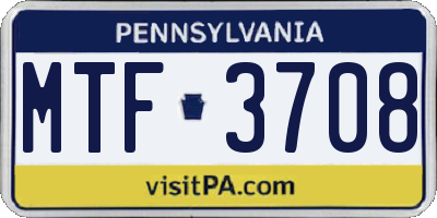 PA license plate MTF3708