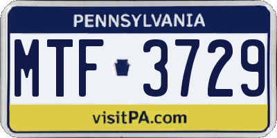PA license plate MTF3729