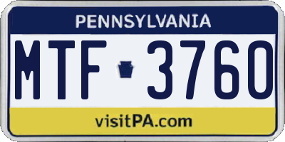 PA license plate MTF3760