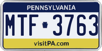 PA license plate MTF3763