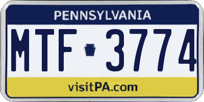PA license plate MTF3774