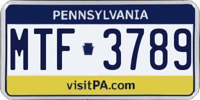 PA license plate MTF3789