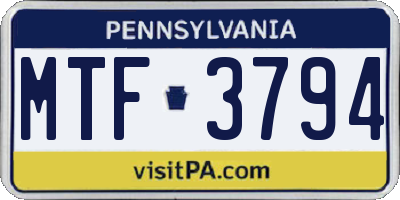 PA license plate MTF3794