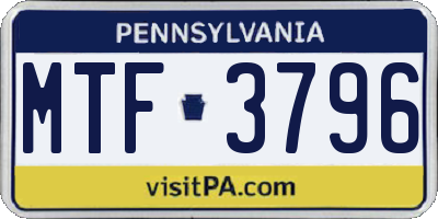PA license plate MTF3796
