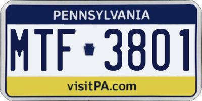 PA license plate MTF3801