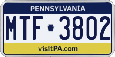 PA license plate MTF3802