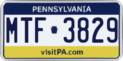PA license plate MTF3829