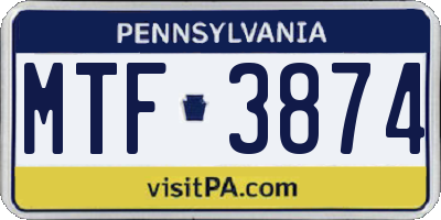 PA license plate MTF3874