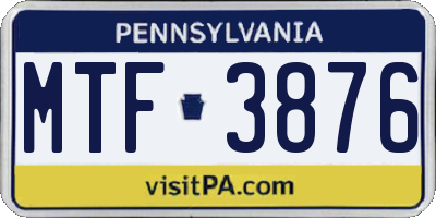 PA license plate MTF3876