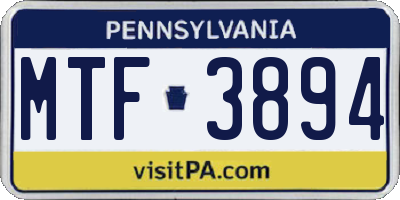 PA license plate MTF3894