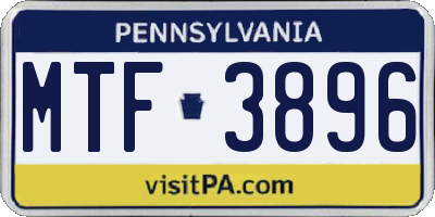 PA license plate MTF3896
