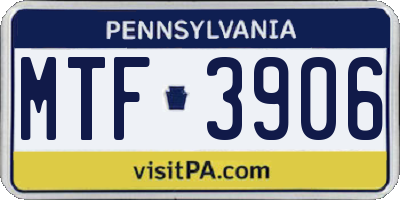 PA license plate MTF3906