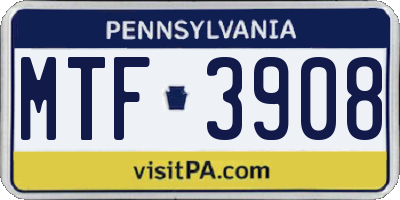 PA license plate MTF3908